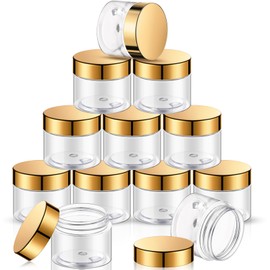 SATINIOR 12 Pack 6 oz Plastic Container Jars with Lids Round Clear Travel Cosmetic Container Slime Jars for Toiletries, Lotion, Cream, Ointments, Makeup, Rhinestone, Samples, Kitchen Storage(Gold)