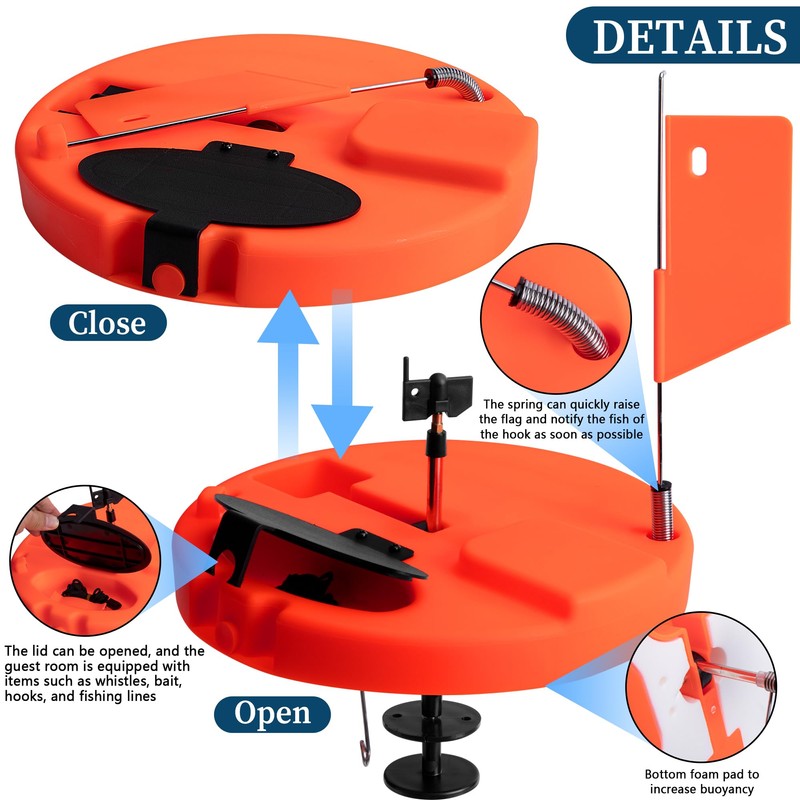 Adnee Ice Fishing Tip-Up - 10.5" Thermal Tip-Up with Orange