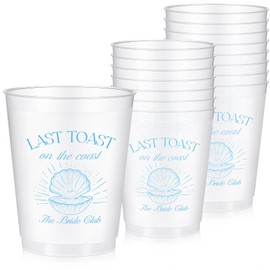 Baderke 16 Bachelorette Party Cups Last Toast on the Coast Clear Frosted Plastic Cute Bach Party Drinkware Reusable Cups Supplies Bridal Shower Favors Engagement Decorations Gift(16oz, Blue Shell)