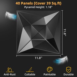 Umedol 40 PCS 3D Wall Panels for Interior Wall Décor Black 11.8"*11.8" Covering Panels, PVC Textured 3D Wall Tile for Living Room, Bedroom DIY Interior Décor