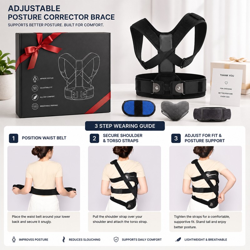 Adjustable Back Support Brace for Posture – Structured Spine Support