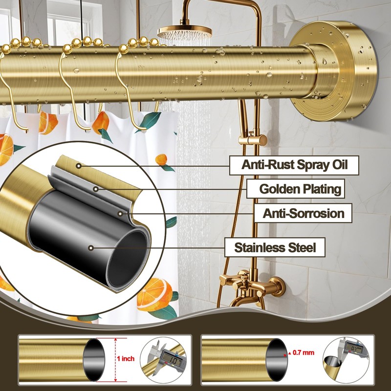 YNL Shower Curtain Rod 34-96 Inches, Non-Slip, Never Rust, No