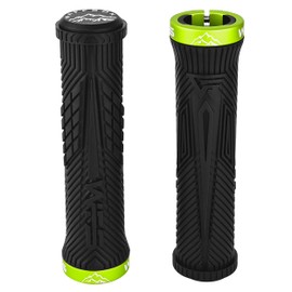 WFS Volatus Single Lock-on Grips for Mountain Bikes, Road, City Bike, 33mm OD for Soft Comfortable Ergonomic, Anti-Slip 22mm ID Locking Handlebar Grips for MTB, 1 Pair, Black w/Green