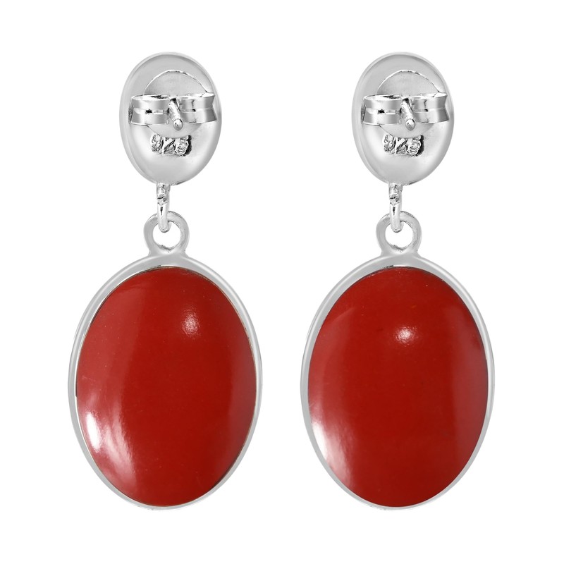 Classy Double Oval Reconstructed Red Coral Inlay .925 Sterling Silver