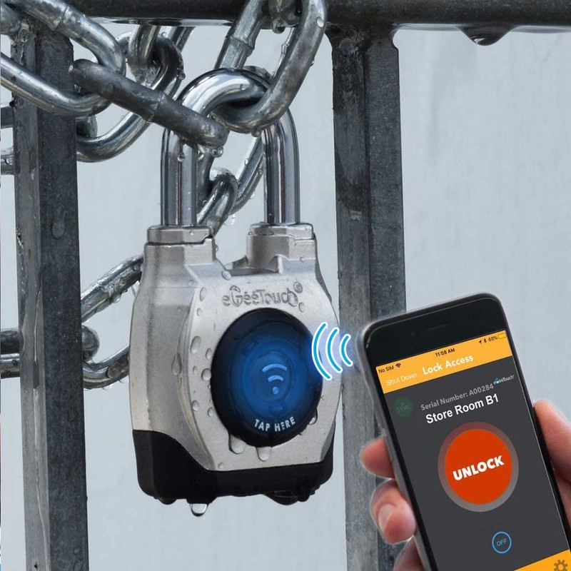 eGeeTouch 4th GEN. Outdoor Smart Padlock, Weatherproof, Rugged Design for
