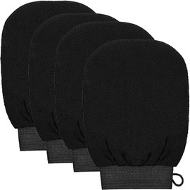 kuou 4 PCS Exfoliating Gloves, Exfoliation Scrubbing Mitt Black Deep Body Exfoliating Glove Dead Skin Remover Shower Body Scrub Gloves for Women and Men, Ingrown