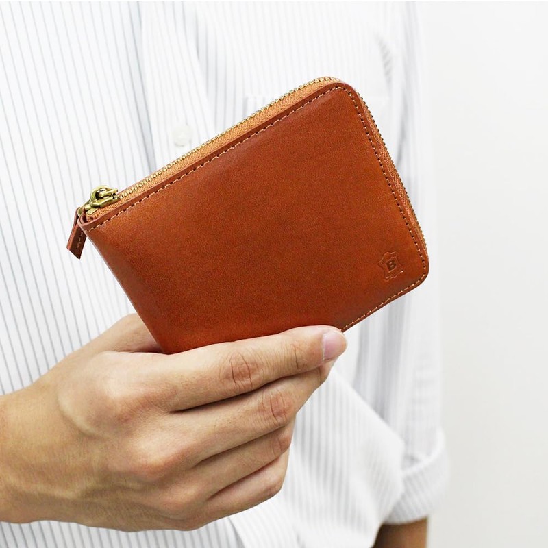 BlissLeather Wallet, Round Zipper, Genuine Leather, Vegetable Tanned, Braun