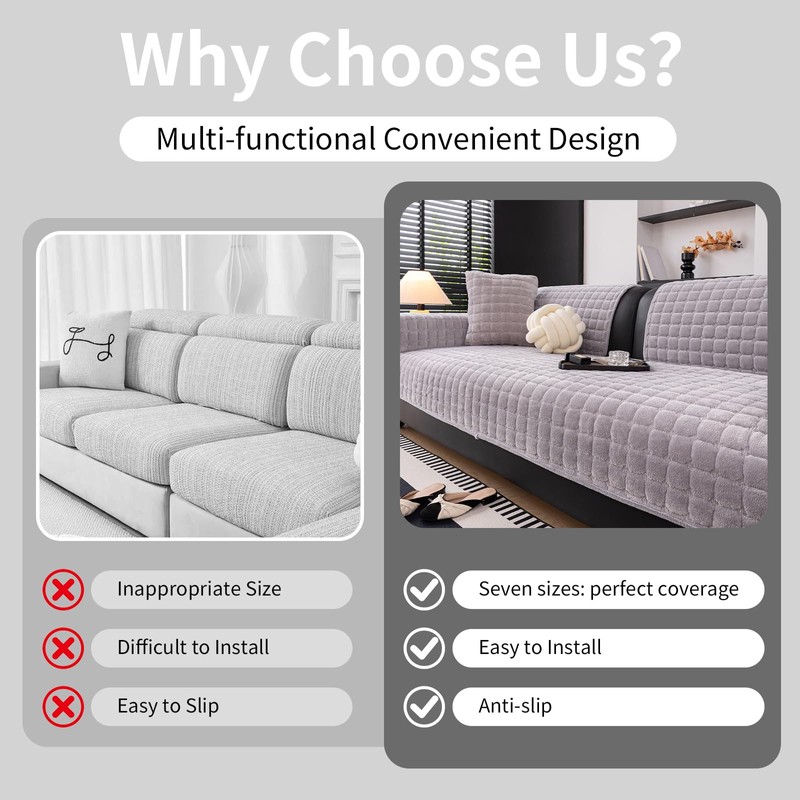 MDSASFD Velvet Couch Cover, Washable Sectional Sofa Cover, Anti Slip