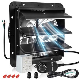 Criditpid 12 Inch Shutter Exhaust Fan with Speed Controller, 970 CFM High Speed Vent Fan with Adjustable Thermostat, 1700 RPM Wall Mounted Kitchen Exhaust Fan for Attic, Garage, GableVentilation.