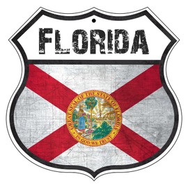 FLORIDA State Province Flag Novelty Highway Vintage Retro Wall Décor Shield Metal Aluminum Sign
