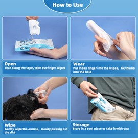 Dogcator Pet Ear Clean Finger Wipes, 60 Count Ear Wipes for Dogs & Cats - Gently Remove Ear Wax, Debris - Sooths & Deodorizes - Relieve Ear Itching & Inflammation, Fresh Coconut Scent