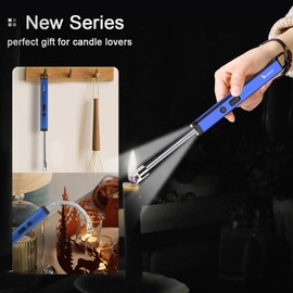SUPRUS Rechargeable Candle Lighter Electric Arc Triple Safety Long Lighter Stainless Steel Shell & Hanging Hook (Blue)