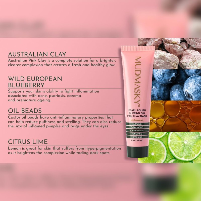 MUDMASKY Pearl Polish Superglow Pink Clay Mask 2.0 OZ -
