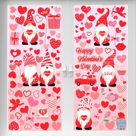 Geyoga 6 Sheets 98 Pcs Valentine's Day Window Cling Decoration Gnome Heart Stickers for Glass Removable Window Decals for Home Wedding Anniversary Valentine's Day Party Supplies Gifts