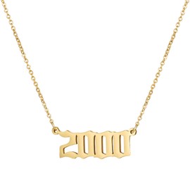 Glimmerst Birthday Year Necklace, 18K Gold Plated Stainless Steel Birth Year 2000 Number Pendant Necklace Memorable Anniversary Jewelry for Women