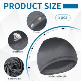 QfwdfcTrenz 3 Pcs Beanies Hats for Men Skull Cap Cooling Cap Lightweight Beanie Sweat Wicking Helmet Liner Breathable Cycling Running Hat Black