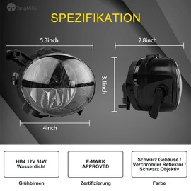 TangMiGe Fog Light Compatible with Seat Altea (5P1/5P5) 04/2009-up, Ibiza V 5 (6J1/6J5/6J8) 03/2008-03/2012, Toledo III 3 (5P2) 03/2009-up, Leon (1P1) 04/2009 9-12/2013 HB4 51W Pair Smoke
