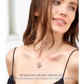 Beam & Bask Heart Pendant 2 Ct Moissanite Necklaces for Women, 18K Rose Gold Plated Anniversary Romantic Gifts for Wife, S925 Jewelry Birthday Gifts for Her Girlfriend Mom