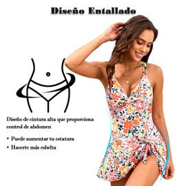 Cloeey Future Traje de Baño Floral para Mujer (MX/US, Alfa, XX-Grande, Regular, Corto, Florecillas Amarillas)