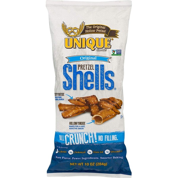 Unique Pretzels - Original Pretzel Shells, Delicious Vegan Snack Pretzels Individual Pack, Large OU Kosher Pretzels, 10 Oz Bags, 6 Pack