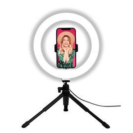 Juice Social 10" Desktop LED Selfie Ring Light with Phone Holder and Extendable Legs | Vlogging, Make-Up, Streaming Black