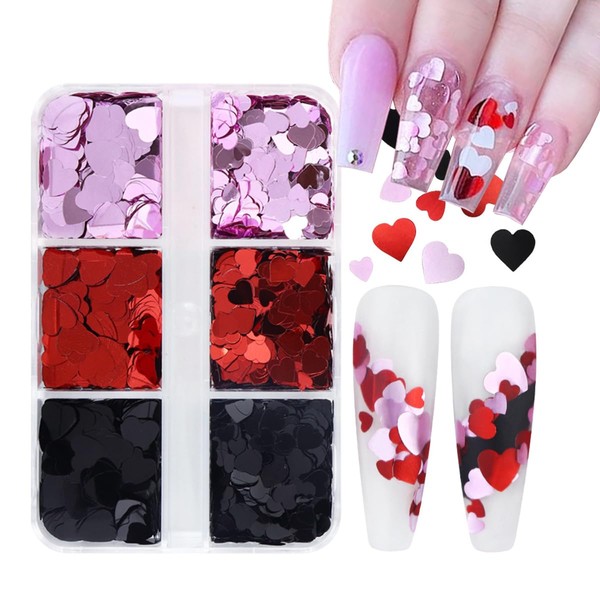 6 Grids Heart Nail Art Glitter Sequins Valentine's Day Nail