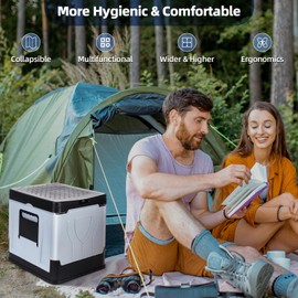 Portable Toilet, Camping Toilets Portable with Lid for Adults and Kids, Collapsible Porta Potty with Paper Holder, Portable Toilet for Camping, Hiking, Outdoor, Car, Truck, RV, Emergency Use (Gray)