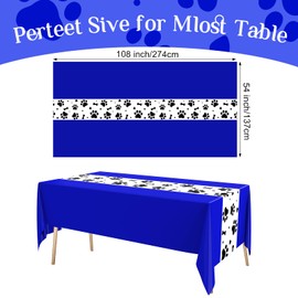 Oudain 6 Pcs Paw Print Plastic Tablecloths Disposable Rectangle Bone Sign Large Table Covers for Dog Theme Birthday Party Decorations Boy Girl Puppy Pet Dog Cat Party, 54x108 Inch (Dark Blue)