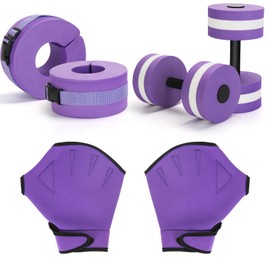 Carperipher Water Aerobics Set for Aquatic Exercise, Pool Fitness Equipment Foam Water Dumbbell Set, New Upgrade Aquatic Dumbbells and Foam Swim Aquatic Cuffs, Water Workout Fitness Tool（Purple）