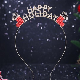 Acenail Happy New Year Headband Rhinestone Happy Holiday Headpiece New Year’s Eve Headbands Festival Party Supplies Headwear Holiday Hair Accessories for Women Girls (D-Holiday)
