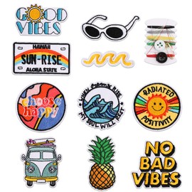 Yolev 10 Pieces Iron On Patches and Cool Embroidered Iron On Patches for Clothing with Sewing Kit for Jackets Backpacks Jeans Backpacks and Clothes Each Embroidered Patch is Durable and Sticks