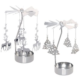Heliltd 2pcs Christmas Candle Carousel Rotating Candle Holder Spinning Candleholder Christmas Spinning Candle Holder Candle Carousel Spinner Christmas Tree and Reindeer Christmas Candle Holder
