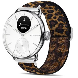 Compatible for Withings Smartwatch Bands, Lamshaw 18mm, 20mm Stretch Elastics Nylon Adjustable Replacement Strap Accessories for Women Man (18mm size band, Leopard)