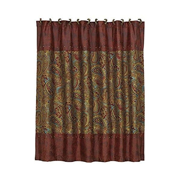 HiEnd Accents San Angelo Western Red Faux Leather Paisley Shower Curtain & Rings Bath Set