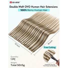 WIGNEE OVO 1PC 50g Double Layered Remy Human Hair Extension – 18 Inch Hand-Tied and PU Weft, 13 Inch Wide, Seamless Cuttable Blonde Hair with Micro Beads, Glueless Install for White Women