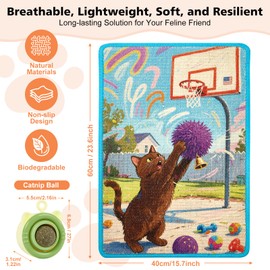 Pawvitality Wall Cat Scratche Stylish Sisal Scratch Mat with Natural Catnip, Artistic Furniture Protector for Couch/Wall, Durable Anti-Scratch Pad for Cats (23.6x15.7 Inch