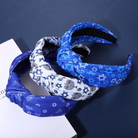 NVENF 3PCS Hanukkah Headbands Dreidl Menorah Star of David Headband Jeweled Crystal Rhinestone Knotted Headband Hanukkah Lights Festive Holiday Accessories Gifts