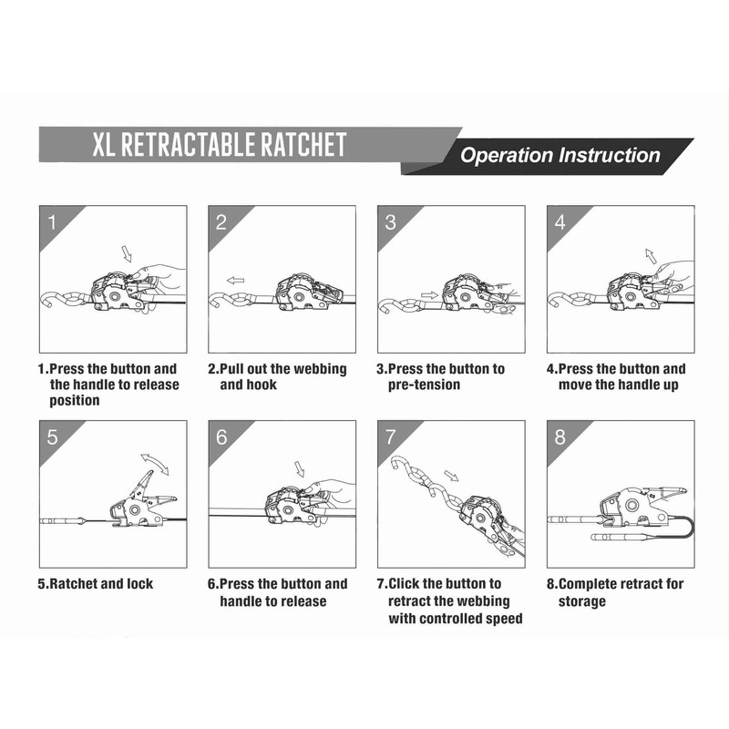 Retractable Ratchet Tie Down Straps, 1 inch x 6 ft,