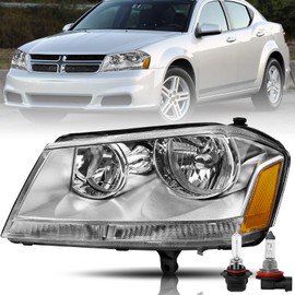 Bingbingmotor Headlight Assembly Fit for Dodge Avenger 2008 2009 2010 2011 2012 2013 2014 Front Headlamp Left/Driver Side LH with Bulbs