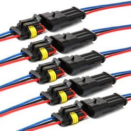 YETOR Way Car Waterproof Electric Connector, 2 Pin Plug, Car Electric Cable Connector with Cable, 16 AWG Marine for Cars, Trucks, Boats and Other Cable Connections Pack of 5