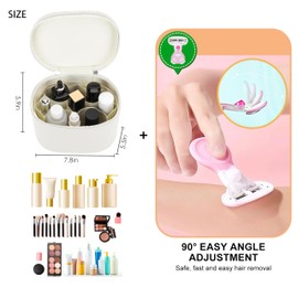 KNOWENAT Makeup Bag Cosmetic Vanity Case -Leather Portable Toiletry with Removable Divider Travel Organizer Bag with Travel Razors for Women (White)