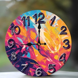 Lancholy Abstract Art Wall Clock Colorful Vibrant Home Decor 10-Inch Wooden Wall Clock, Silent Movement, Battery Operated (AA Batteries Not Included), Artistic Home Decor, Perfect for Home Accents