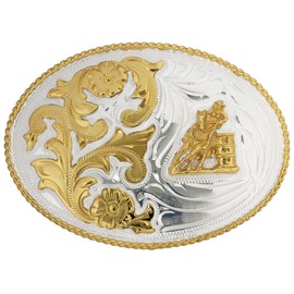 Western Express Barrel Racer German Silver Belt Buckle with Floral Scrolls