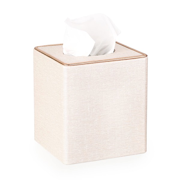 BTSKY Household Square Linen Tissue Box with Decorative Gold Line