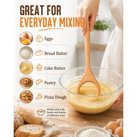 TooWoom Danish Dough Whisk, Wooden Handle Bread Whisk for Sourdough Starter, Pizza Dough, Eggs, Batter & Baking Mixing Tools