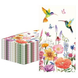 100 Pcs Boho Vintage Flower Party Napkins Disposable Poppy Floral Guest Napkins Boho Watercolor Spring Decorative Botanical Hand Towel for Bathroom Wedding Bridal Shower
