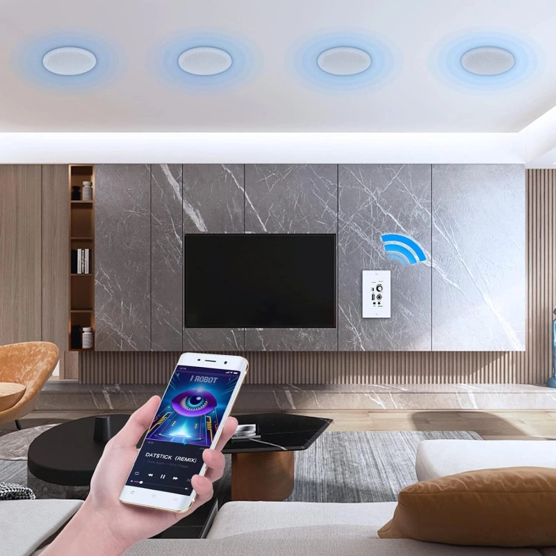 Herdio 6.5'' Bluetooth Ceiling Speakers 600W 4 Speakers +Wall Amplifier