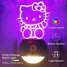 Joi-Fun for Anime Cute Cat Night Light,3D LED Lamp,7 Color Light for Christmas Gifts,Gradual Changing Touch Switch for Holiday Gifts or Home Decorations【Two-Piece Set】 (Kitty)