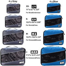 Voniry 8 Packing Cubes Waterproof Mesh Travel Luggage Bags Organizer Durable Travel Accessories With Clothing Label(gray&blue)