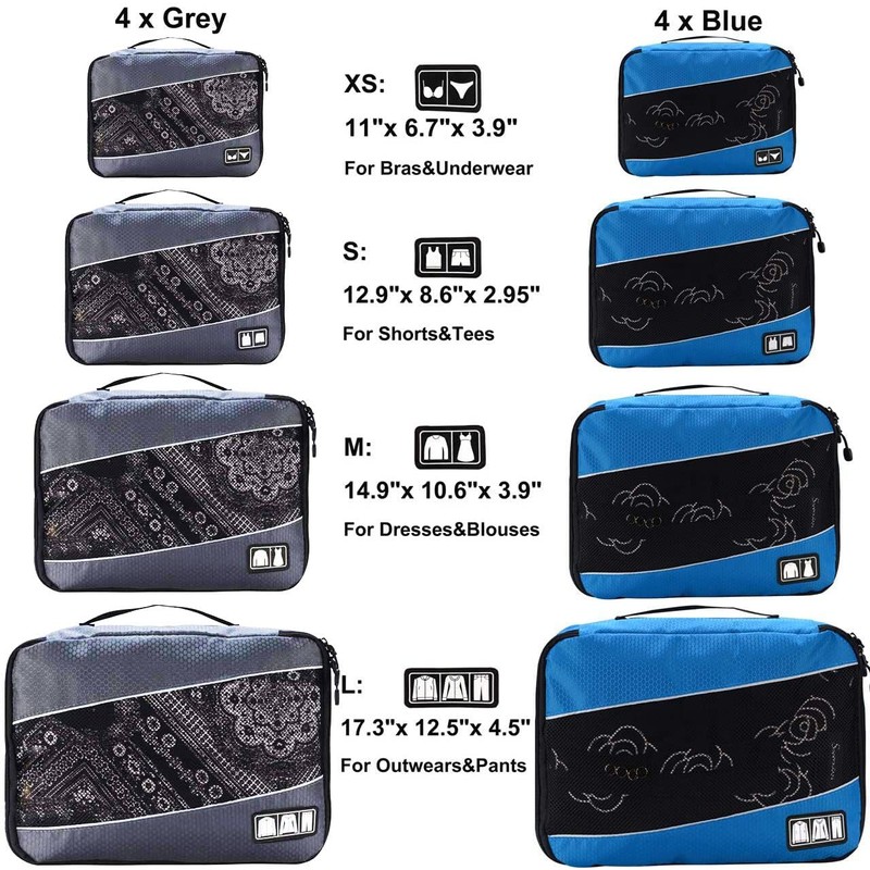 Voniry 8 Packing Cubes Waterproof Mesh Travel Luggage Bags Organizer